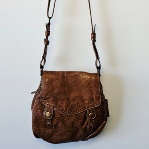 Aunts & Uncles Leather Crossbody Purse Distressed Boho Satchel Bag